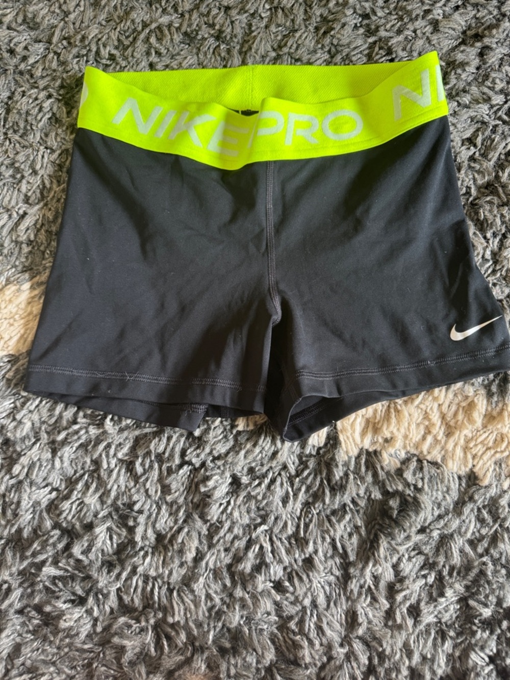 Nike Women's Black Bike Shorts with Neon Yellow Waistband